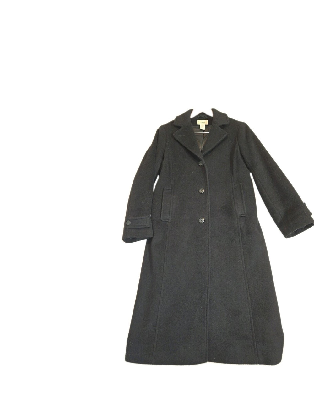 LL Bean 100% Lambswool Coat Black Button Down Lined Petite Size 4 Basic